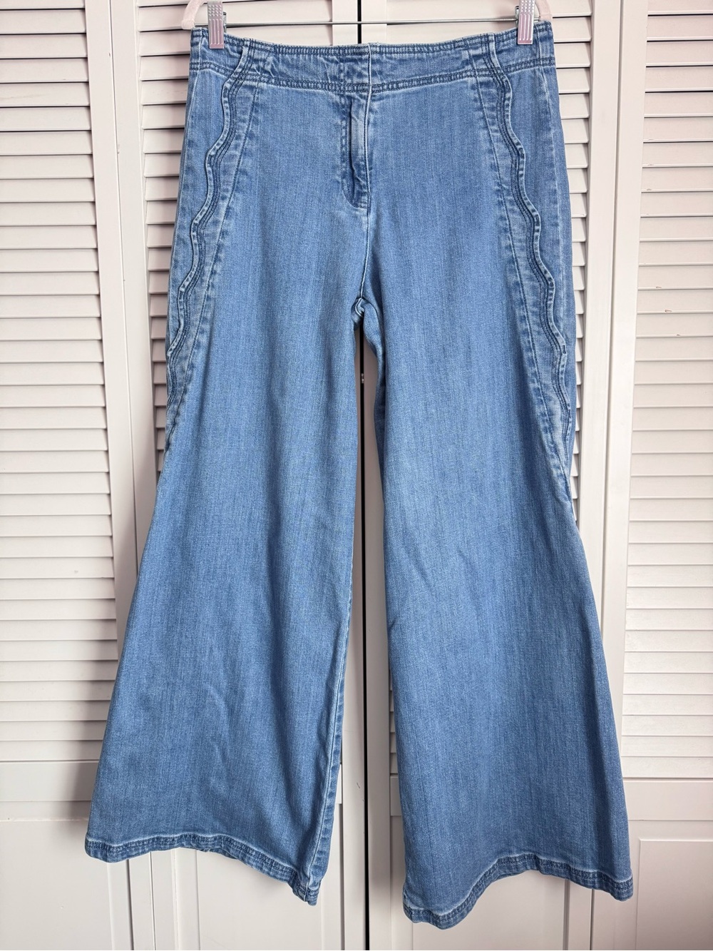 Maeve Scallop Edge Wide Leg Blue Jeans Boho Slouchy Cottagecore Size 29 - Picture 5 of 11